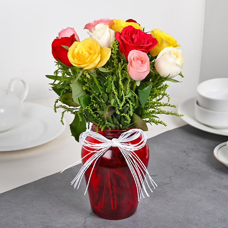 Mix Roses Red Vase